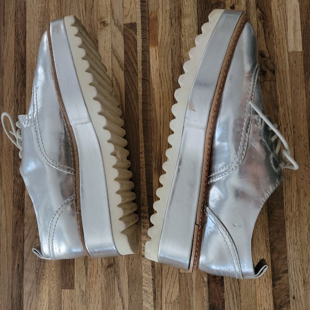 Zara Basic Platform Metallic Silver Mirror Oxfor … - image 2